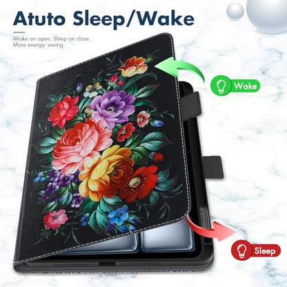 Dteck for iPad Air 13-inch Case 2024,iPad Case 12.9" Pro 6th/5th/4th/3rd Gen 2022/2021/2020/2018,Premium PU Leather Folio Stand Cover with Pencil Holder Auto Wake/Sleep Protective Cases,Peony Flower - color: 01 Peony Flower