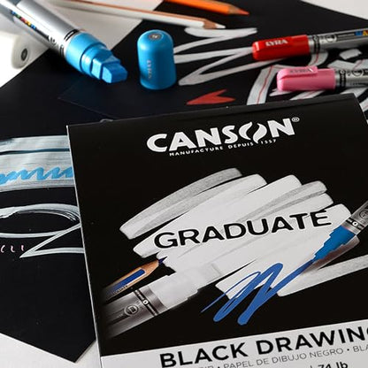Canson Graduate Black Drawing Pad, Foldover, 5.5x8.5 inch, 20 Sheets | Artist Paper for Adults and Students - Drawing, Sketching and Art Journaling - color: Black Paper, size: 5.5x8.5 inch