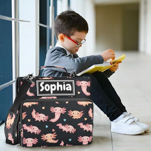 Cute Axolotl Black Print Custom Zipper Binder Bag 3 Ring with Shoulder Strap & Handle Personalized Binder Bag Expandable File Folder for School - color: Multi-cute Axolotl Black