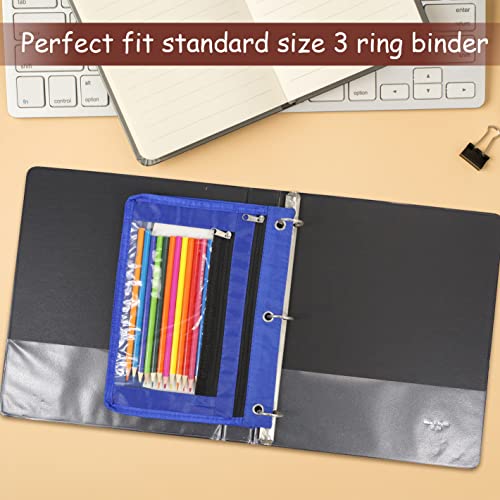 YoeeJob 1 Pack Pencil Pouch for 3 Ring Binder, Expandable Binder Pouches with Zipper, Large Capacity Pen Holder Case with Clear Window School Class Office Organizers, Blue - color: Blue
