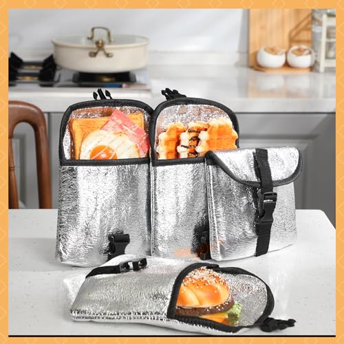 Reallnaive 4 Pack Insulated Sandwich Bag Reusable Snack Food Pouch Small Thermal Lunch Bags Washable Freezable Snack Bag for Backpackers Picnics Travel Office Classroom School