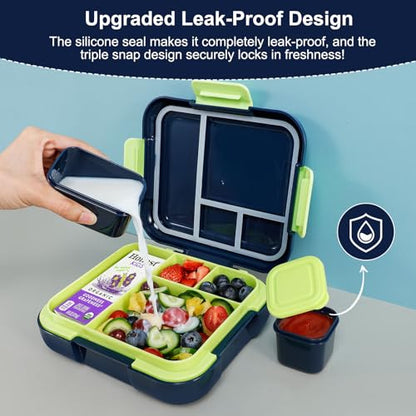 Caperci Bento Box for Kids Age 4-8 - Leak-Proof Toddler Lunch Box Container with 2 Modular Containers & 4-Compartment, Hold 4.8 Cups, Portable Handle, BPA-Free, Microwave/Dishwasher Safe (Dinosaur) - color: Dinosaur