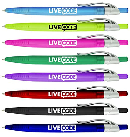 SyPen Personalized Pens With your Custom Logo or Text-500 Pack Bulk-for Businesses, Parties, and Events, Custom Printed Ballpoint Click Pens, Translucent Barrel, Black Pen, Black Ink - color: Black