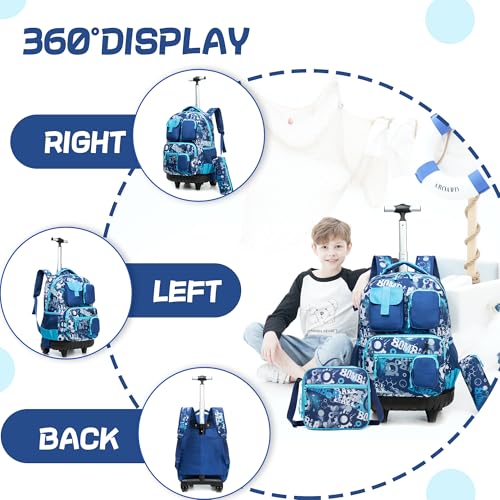 Meetbelify Rolling Backpack for Girls Boys Backpacks with Wheels Kids Carry on Luggage for Girls Boys - color: Boy Football