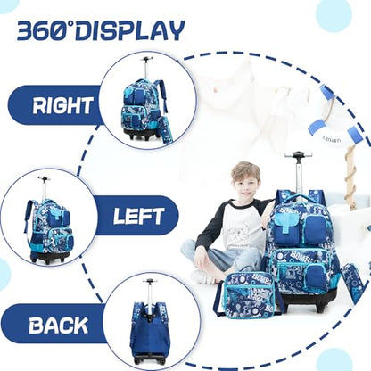 Meetbelify Rolling Backpack for Girls Boys Backpacks with Wheels Kids Carry on Luggage for Girls Boys - color: Boy Football