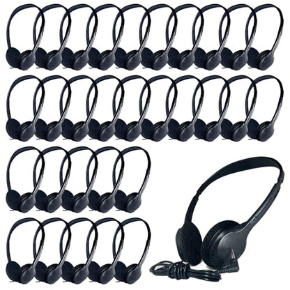 30 Pack Class Set Headphones for Kids Students School Classroom Bulk Earphones Adjustable with 3.5 mm Jack for Library Children Adults(006 Black) - size: 30 Pack Black