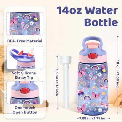 Butterfly Gifts 14oz Water Bottle with Straw - Leakproof BPA-Free Plastic Pop-Up Spout, Reusable Leak Proof Travel Bottle for Outdoor Sports - color: 1Butterfly