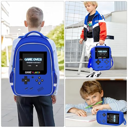 Backpack for School Boys,3pcs Boys Backpack and Lunch Box Set for Elementary Middle School, 17″ Video Game Bookbag for Ages 6-18 Kids Children Teens - color: Game Backpack Set-blue