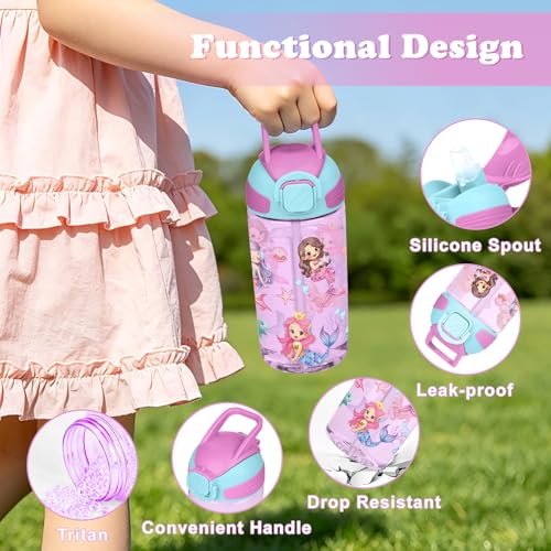 Kids Water Bottle with Straw BPA Free Kids Plastic Bottle for School Travel - color: Mermaid, size: 18.6 Ounces