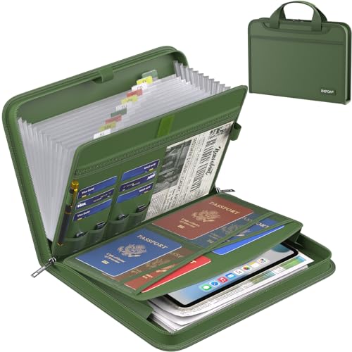 ENGPOW Accordion File Organizer,Fireproof Expanding File Folder with Multi Pockets,13 Pockets Document Organizer with Handle & Labels,Portable Home Travel Safe Storage for Letter A4 Files,Green - color: Green, style: 13 Pockets
