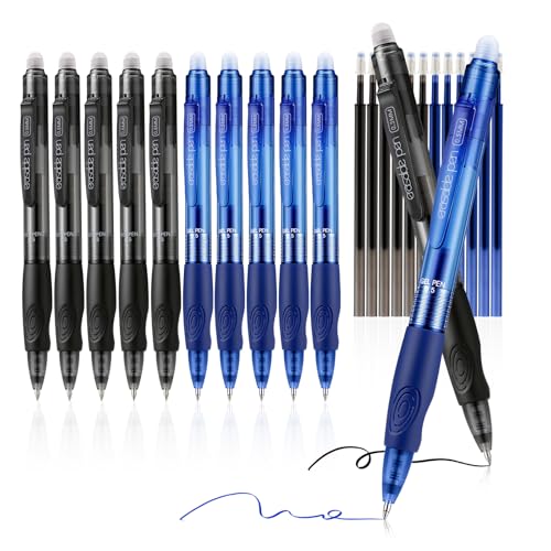 EUSOAR Erasable Gel Pens, 12-Pack Retractable Pens & Refills (6 Black, 6 Blue Each), Dry Erase Pen Make Mistakes Disappear for Office Planner Scheduling Appointments Sketching Note Taking - color: Black/Blue
