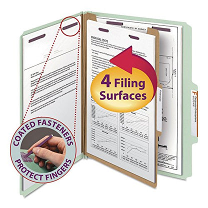 Smead Pressboard Classification File Folder with SafeSHIELD Fasteners, 1 Divider, 2" Expansion, Letter Size, Gray/Green, 10 per Box (13776) - color: Gray/Green