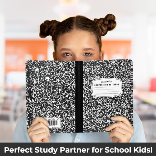 6 Pack Composition Notebook College Ruled Bulk, 200 Pages (100 Sheets), 9-3/4 x 7-1/2", Hard Cover College Ruled Notebook Bulk, Black Marble Composition Notebooks, Bulk School Notebooks