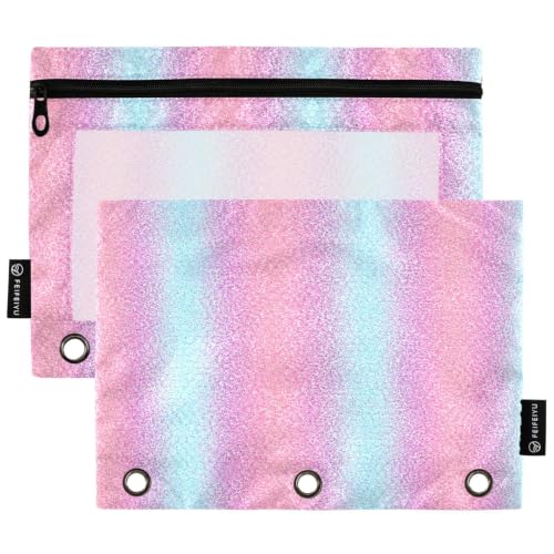 Gredecor 3 Ring Binder Pencil Pouch, Pink Blue Glitter Zippered Pen Case Pouches with Clear Window, 2 Pack Stylish Office & School Supplie - color: Pink Blue Glitter