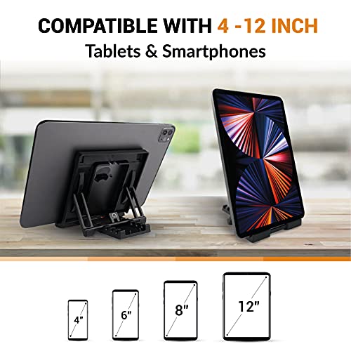Tablet Stand for iPad, 5-Angle Foldable Holder for Desk, Bed & Couch, Non-Slip Base, Compatible with iPad, iPhone, Kindle, Samsung Galaxy & E-Readers, Portrait & Landscape
