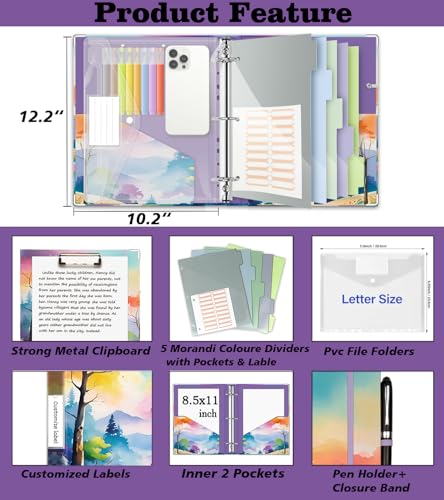 3 Ring 1 Inch Binder Organizer, BVSSX Three Ring Binders with Clipboard, 5-Tabs Pockets Dividers, Plastic Folder, 18 Divider Stikers,Pen Loop (Rainbow Trail, Letter Size) - color: Rainbow Trail, size: 1in（Letter Size）