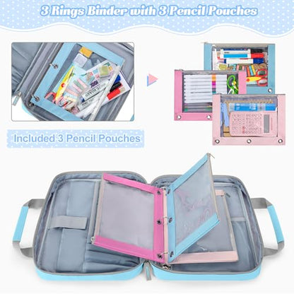 YARWO 2026 Upgraded Zipper Binder with 3 Pencil Pouches, 3 Ring Binder Bag | Small File Organizer, Multi Pockets, Padded Sleeve Fits 13” iPad, ID window, 1.2" O Ring, for School, Office, Work, Blue - color: Blue