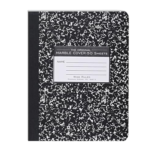 ROARING SPRING Hard Cover Composition Notebook, Black Marble Comp Book, 9.75″ x 7.5″, Wide-Ruled with Margin, 50 Sheets (100 Pages), Made in USA - size: 9.75" x 7.5", style: 1 Pack - Wide-Ruled - 50 Sheets - Black Marble