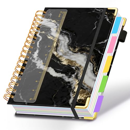 Spiral Journal Notebooks for Work, 300 Pages 5 Subject Notebook College Ruled with Dividers & Tabs, A4 Notebook Journal for Women Students Note-Taking and Organizer (Midnight Marble) - color: Midnight Marble, size: 8.5''x 11''