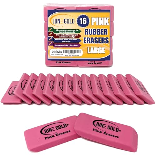 June Gold 16 Pink Rubber Erasers | This all-purpose eraser is not too hard and not too soft and is perfect for homes & offices - color: Pink