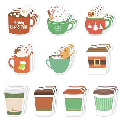 Xqumoi 30 Pack Christmas Coffee Cup Sticky Notes - Xmas Tree Stocking Self Sticky Notepads Self-Adhesive Writing Memo Pads for Latte Lover Gift Office School Supplies Party Favors Goodies Bag Fillers - style: Christmas (Coffee Cup)