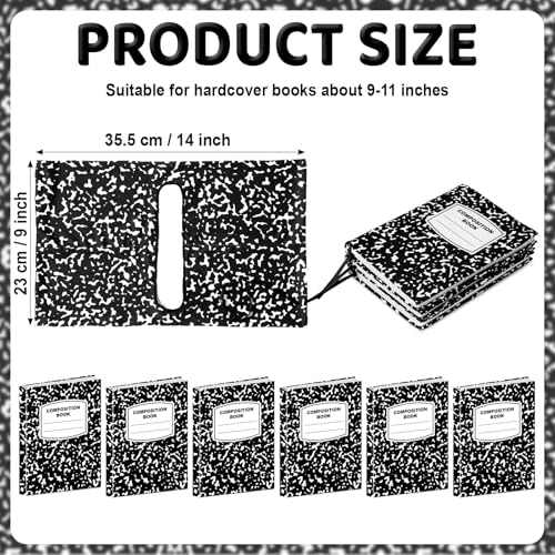 6 Pack Composition Notebook Book Cover Stretchable Reusable Jumbo Book Covers Protector for Textbook Hardcover Books up to 9 x 11 in Fabric Books Sox Back to Supplies - color: Black and White