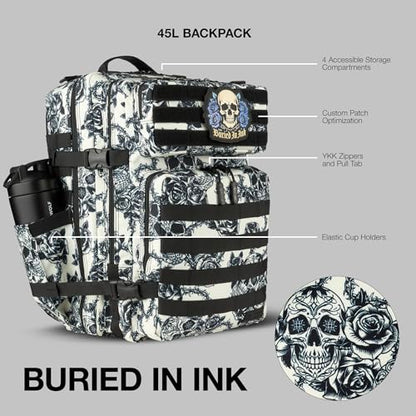 WOLFpak 45L Athletic Gym Backpack - Durable 1000D Waterproof Oxford Material with MOLLE Webbing, Laptop Pocket - color: Buried in Ink