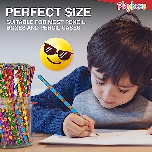 Playbees Emoticon No 2 Pencils for Kids - 36 Pack Bulk Kids Pencils #2 with Erasers - Assorted Smiley Birthday Party Favors, Classroom Prizes, Goody Bag Stuffers, Teacher's Educational Supplies - style: 36 Pack