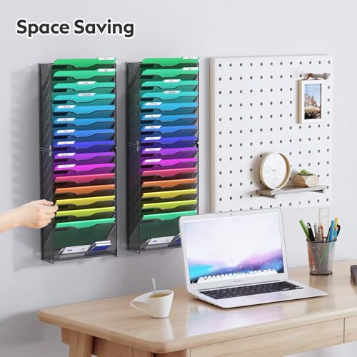 samstar 2 Pack 16 Tier Wall File Organizer Hanging Wall File Holder Wall Mount Paper Folder Organizer, Magazine Rack, Pack of 2 - color: Black 16 Tier 2 Pack