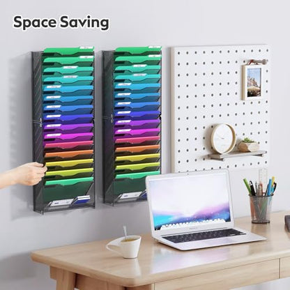 samstar 2 Pack 16 Tier Wall File Organizer Hanging Wall File Holder Wall Mount Paper Folder Organizer, Magazine Rack, Pack of 2 - color: Black 16 Tier 2 Pack