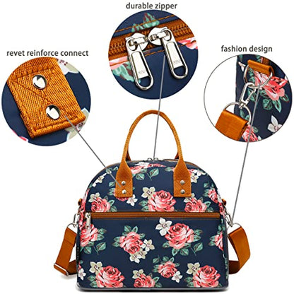 FlowFly Insulated Lunch Bag With Shoulder Strap for Women, Men, and Kids, Large and Reusable, Handle, Freezable Work and School Travel Tote and Meal Prep Organizer,Peony - color: Peony