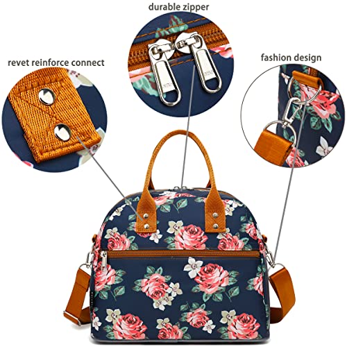 FlowFly Insulated Lunch Bag With Shoulder Strap for Women, Men, and Kids, Large and Reusable, Handle, Freezable Work and School Travel Tote and Meal Prep Organizer,Peony - color: Peony