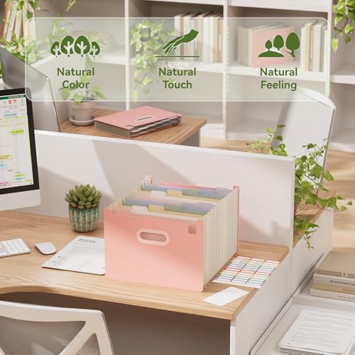 EcoStash 12 포켓 아코디언 파일 오거나이저, 밀짚 파일 폴더, 업라이트 & 오픈 탑, 월간 지폐 영수증 오거나이저, 100% BPA 프리, 자연으로 돌아가기, 레터/A4 사이즈 - 스트로베리 핑크 - color: 딸기 핑크, size: 12 Pockets