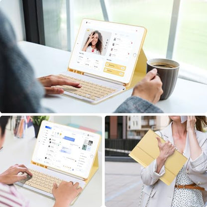 AHYWTAN Keyboard Case for iPad 9/8/7th Gen 10.2’’,Case with Keyboard ipad 10.2 inch,Detachable Bluetooth Keyboard with Pencil Holder,Yellow - color: Yellow