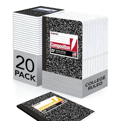 KAISA Composition Notebooks 100Sheets Comp Book, College Ruled, 9.75x7.5inch, Classic Marble Primary Composition Notebook, 20Pads, C10001C - color: 20pad, size: college