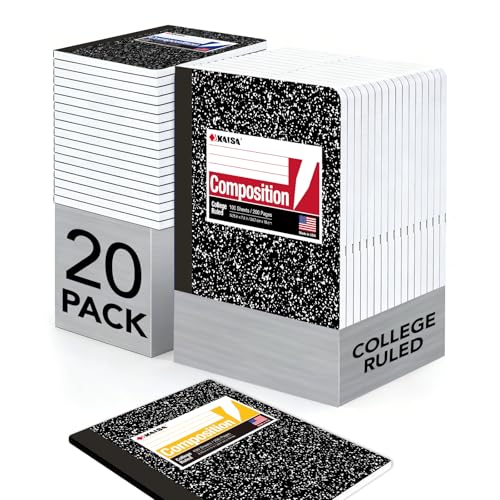 KAISA Composition Notebooks 100Sheets Comp Book, College Ruled, 9.75x7.5inch, Classic Marble Primary Composition Notebook, 20Pads, C10001C - color: 20pad, size: college