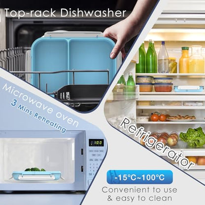 WHALEHOUSE Bento Lunch Box, 1100ML 2 Compartments Meal Prep Container with Utensil, Airtight Food Storage Container with Snap Locking Lids, Microwave/Dishwasher/Freezer Safe, On the Go - color: 1100mL-Blue