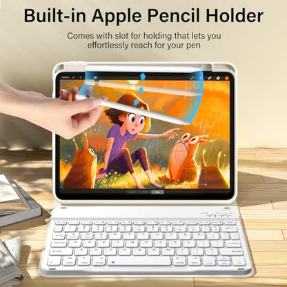 kenke for iPad 11/10th Gen Case with Keyboard 11/10.9 inch 2025 A16/2022, Detachable Wireless Bluetooth Keyboard Case with Bulit-in Pencil Holder, White Square Keycaps (Cream) - color: Cream