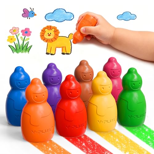 YPLUS Jumbo Crayons for Toddlers 1-3, 8 Colors Non Toxic Large Crayons | Easy-Grip Stackable Crayons, Unbreakable & Washable, Safe for Kids Ages 1-6. Mess-Free Preschool Supplies, Ideal Gift - color: 8colors