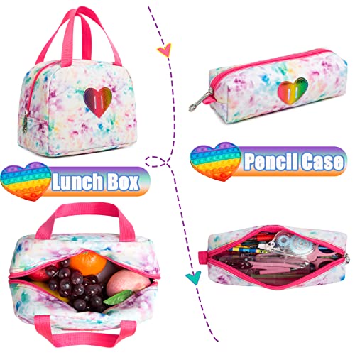 Meetbelify Rolling Backpack for Girls Wheels Backpacks for Elementary Student Kids Wheeled Trolley Trip Luggage for Teen Girls with Lunch Box Pencil Case - color: 01 Love