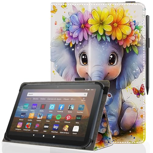 Universal 10 10.1 Inch Android Tablet Case,Slim Folding Stand Cover for All 9"-10.5" Touchscreen Tablet Case with Stylus Pen Holder,Little Elephant - color: Little Elephant
