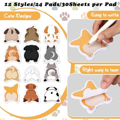 Yinder 24 Pads Cute Sticky Notes Fun Kawaii Dog Sticky Notes Pads Bulk Cartoon Memo Self Adhesive Gift for Valentines Veterinary Office School Tab Party Supplies - style: Cute Dog