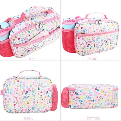 RHCPFOVR Kids Lunch Bag - Insulated Lunch Box for Boys Girls,Washable Lunch Bag and Reusable Toddler Leak-proof Lunchbox for School and Daycare - color: Leaf & Flower