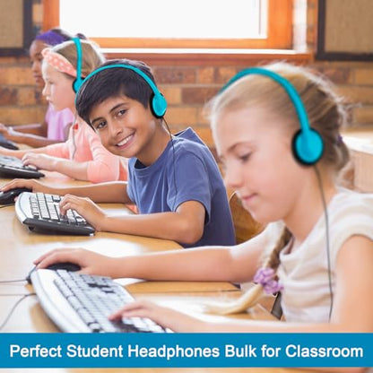Yunsailing 30 Pack Bulk Headphones Set Over Ear Headphones with Adjustable Headband 3.5mm Plug Headsets Earphones for Learning Program, Computer Lab, Library, Testing & Multimedia Use (Lake Blue) - color: Lake Blue