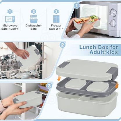 Bento Lunch Box Set with 10.5oz Soup Thermo Food Jar for Adults Kids, Stainless Steel Leak-proof Lunch Container with 4 Compartment, Coffee Tumbler with Lunch Bag for School Travel Office-Grey - color: Gray