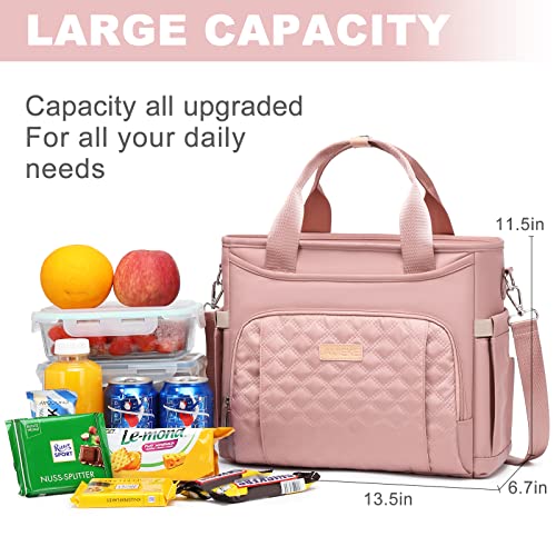 AIJIEKE Large Insulated Lunch Bag for Women, Work Lunch Box Tote, Pink | Leakproof, durable multi-compartment cooler. Reusable with shoulder strap. Perfect for travel meal prep, picnic, beach - color: Pink