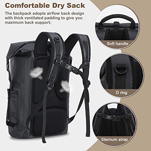 MIER Roll Top Waterproof Backpack Floating Dry Bag for Men Women | Heavy Duty Dry Sack, Cushioned Back, Multi-Pockets, Adjustable Chest Strap,For Kayaking Beach Boating Swimming Hiking Travel - color: Black