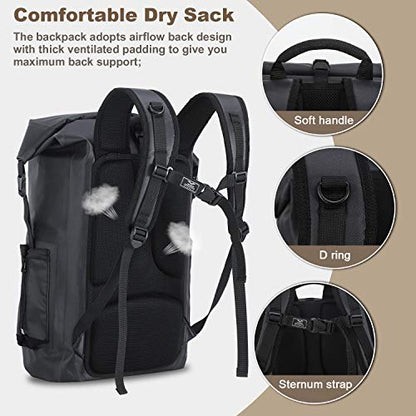 MIER Roll Top Waterproof Backpack Floating Dry Bag for Men Women | Heavy Duty Dry Sack, Cushioned Back, Multi-Pockets, Adjustable Chest Strap,For Kayaking Beach Boating Swimming Hiking Travel - color: Black