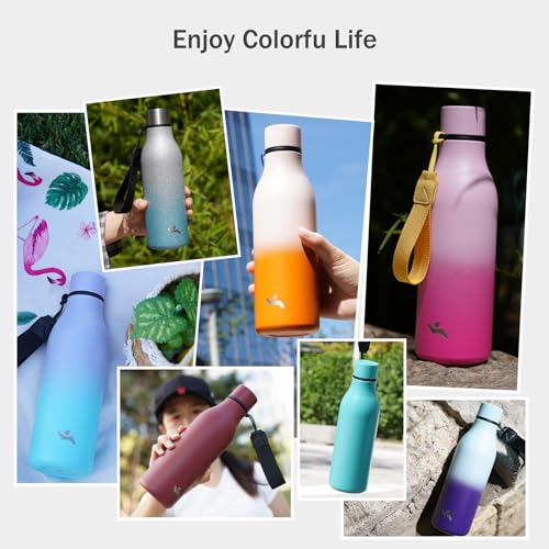 Konokyo Insulated Water Bottle with Strap,18 oz Double Wall Stainless Steel Vacuum Bottles Metal Water Flask,Lake Blue - color: Lake Blue, size: 18 Ounces