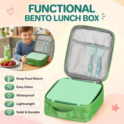 Itslife Bento Lunch Box for Kids with 8oz Soup Thermo&Lunch Bag, Leak-Proof Lunch Food Containers with 4 Compartment, Hot Food Insulated Food Jar for Kids School (Green) - color: Green